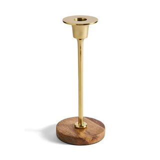 Dunelm wooden and gold candlestick holder