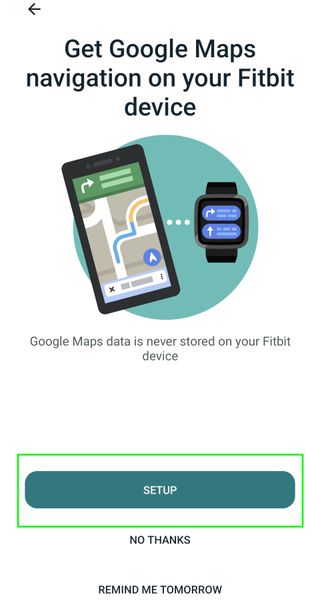 fitbit google maps setup screen