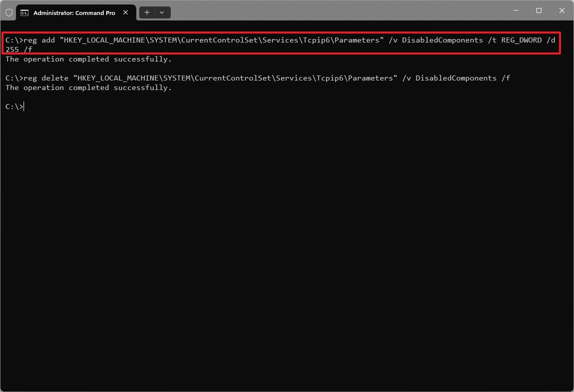Command Prompt disable IPv6