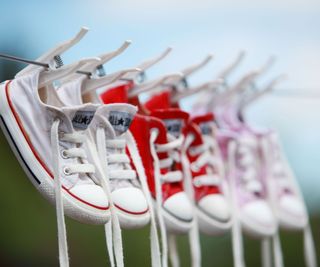 Drying trainers on a line