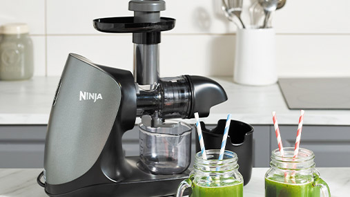 The Ninja Cold Press Juicer having been used to prepare some green vegetable juices