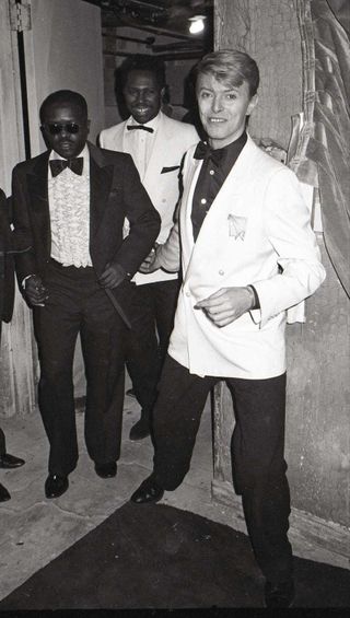 David Bowie with Otis Blackwell and Nile Rogers from CHIC attending the Urban Contemporary Awards at the Savoy in New York City on 1/21/1983