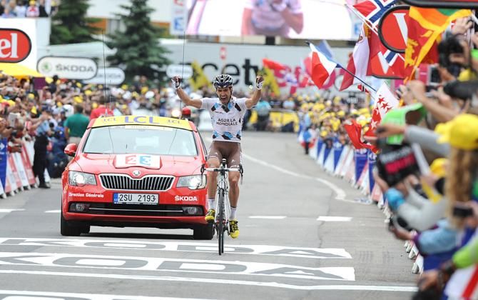 Christophe Riblon (Ag2r La Mondiale) wins the Tour de France stage to l'Alpe d'Huez