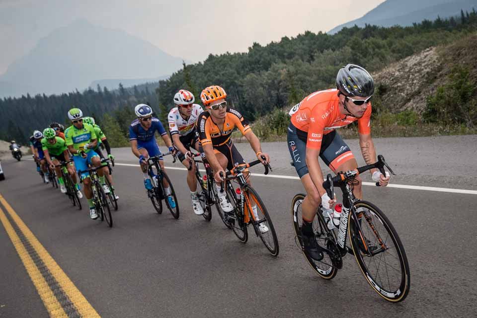 Evan Huffman (Rally Cycling) forces the pace.