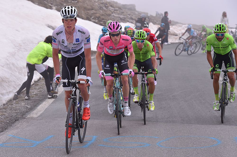 Bob Jungels (Etixx-Quickstep) leads Kruijswijk on the climb