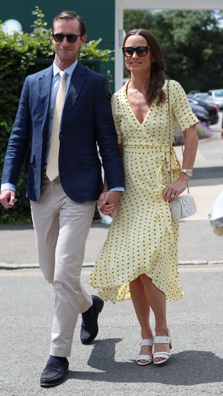 Pippa Middleton wearing sunflower print dress