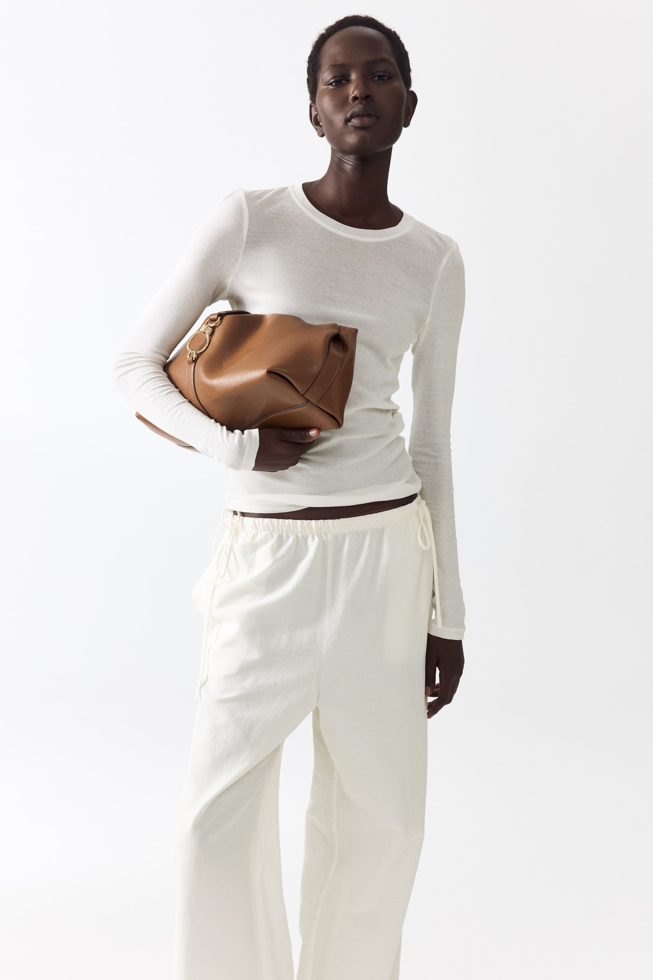 Linen-Blend Drawstring Trousers