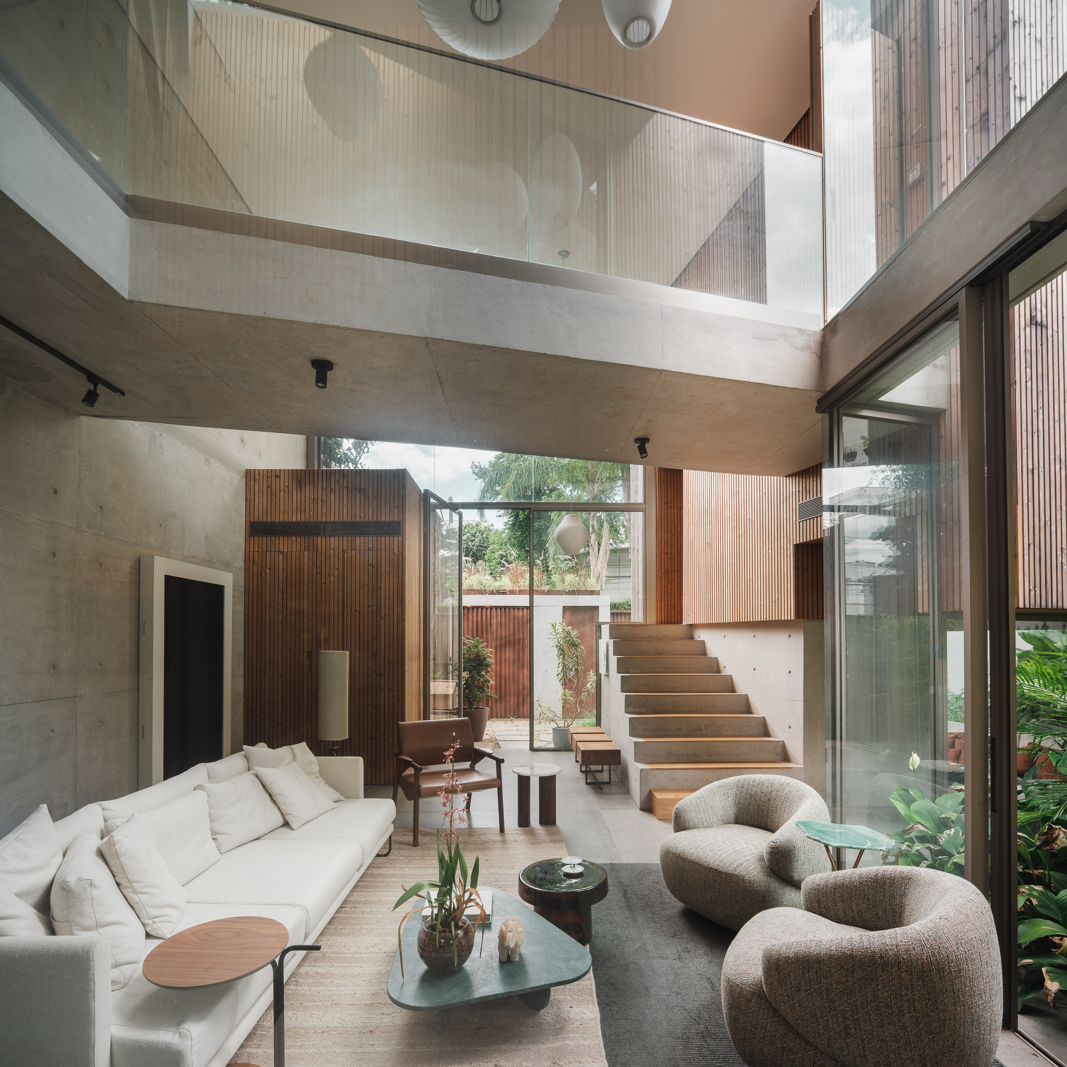 The double-height living room