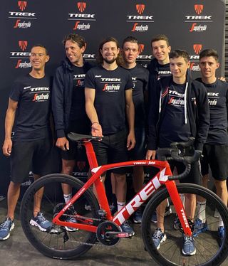 Trek-Segafredo's team signed a Trek Madone that is being auctioned for bushfire relief