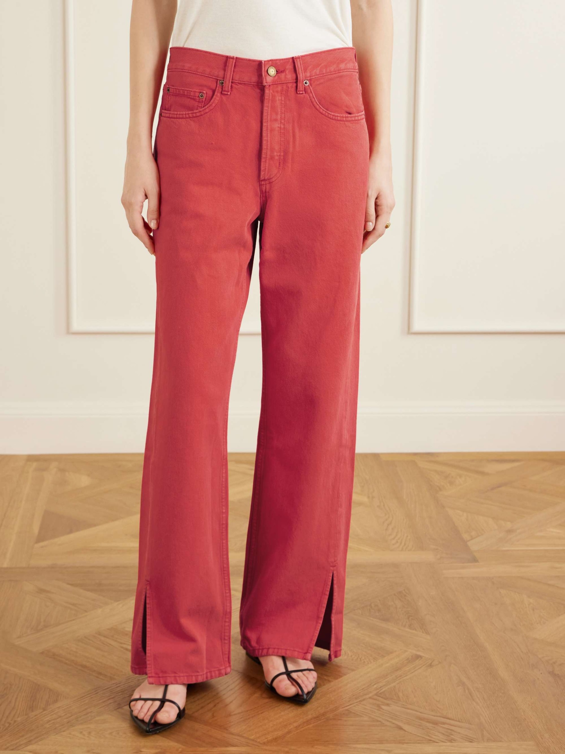 Charlot Split Hem Mid-Rise Wide-Leg Jeans