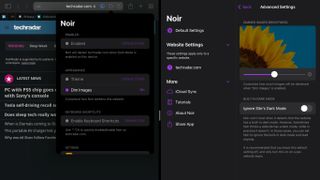 Two screenshots showing the Noir app and its effects