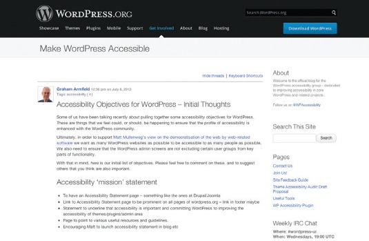 The official WordPress accessibility group is setting objectives and looking for members