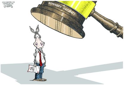 Political Cartoon U.S. Anthony Kennedy retirement Supreme Court Democrats