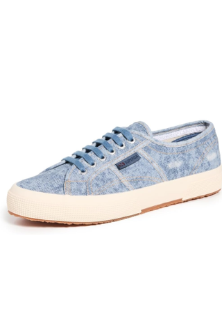 Superga Women's 2750 Denim Destroyed Sneakers, Blue Dusty-Beige Gardenia, 8 Medium Us