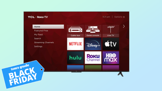 Image of the TCL 4-series 65-inch 4K UHD Roku TV with a Black Friday tag