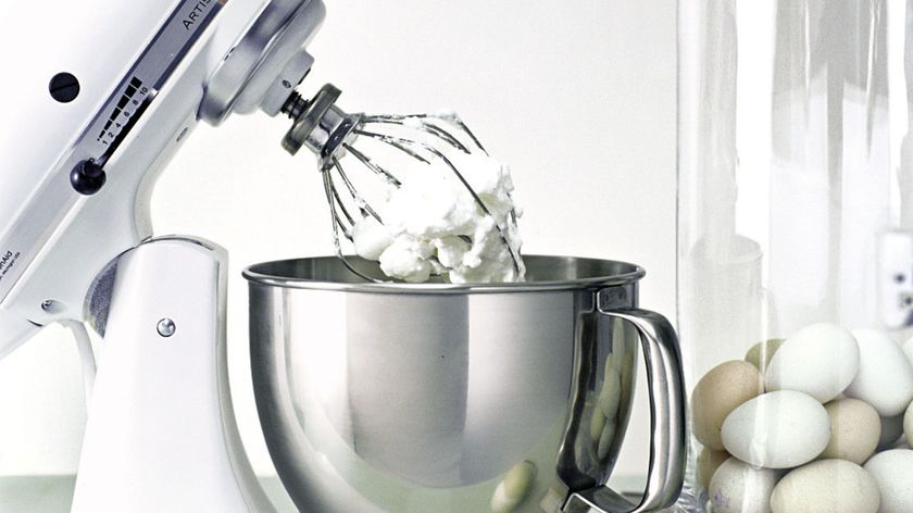 KitchenAid stand mixer being used to beat eggs
