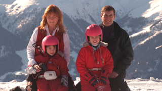 Prince Andrew, Sarah Ferguson and their children Beatrice and Eugenie take part in winter sports, February 1997