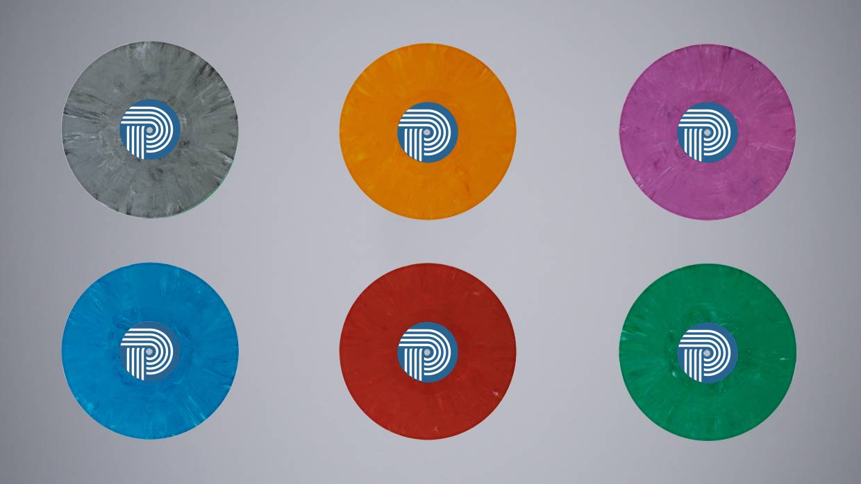6 color pressings for Precision Record Pressing's Eco Mix brand