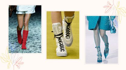 a composite of models on the runways showing autumn/winter shoe trends 2023