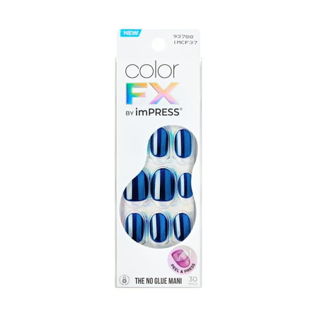 Kiss Impress Color Fx Short Oval Press on Nails, Blue, 30 Pieces