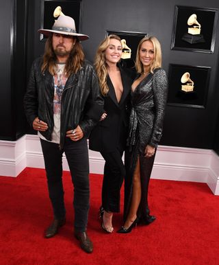 Billy Ray Cyrus , Miley Cyrus and Tish Cyrus arrives at the 61st Annual GRAMMY Awards at Staples Center on February 10, 2019 in Los Angeles, California.