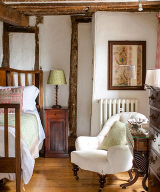 beamed bedroom in a Tudor house