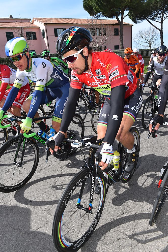 Peter Sagan wearing the read jersey