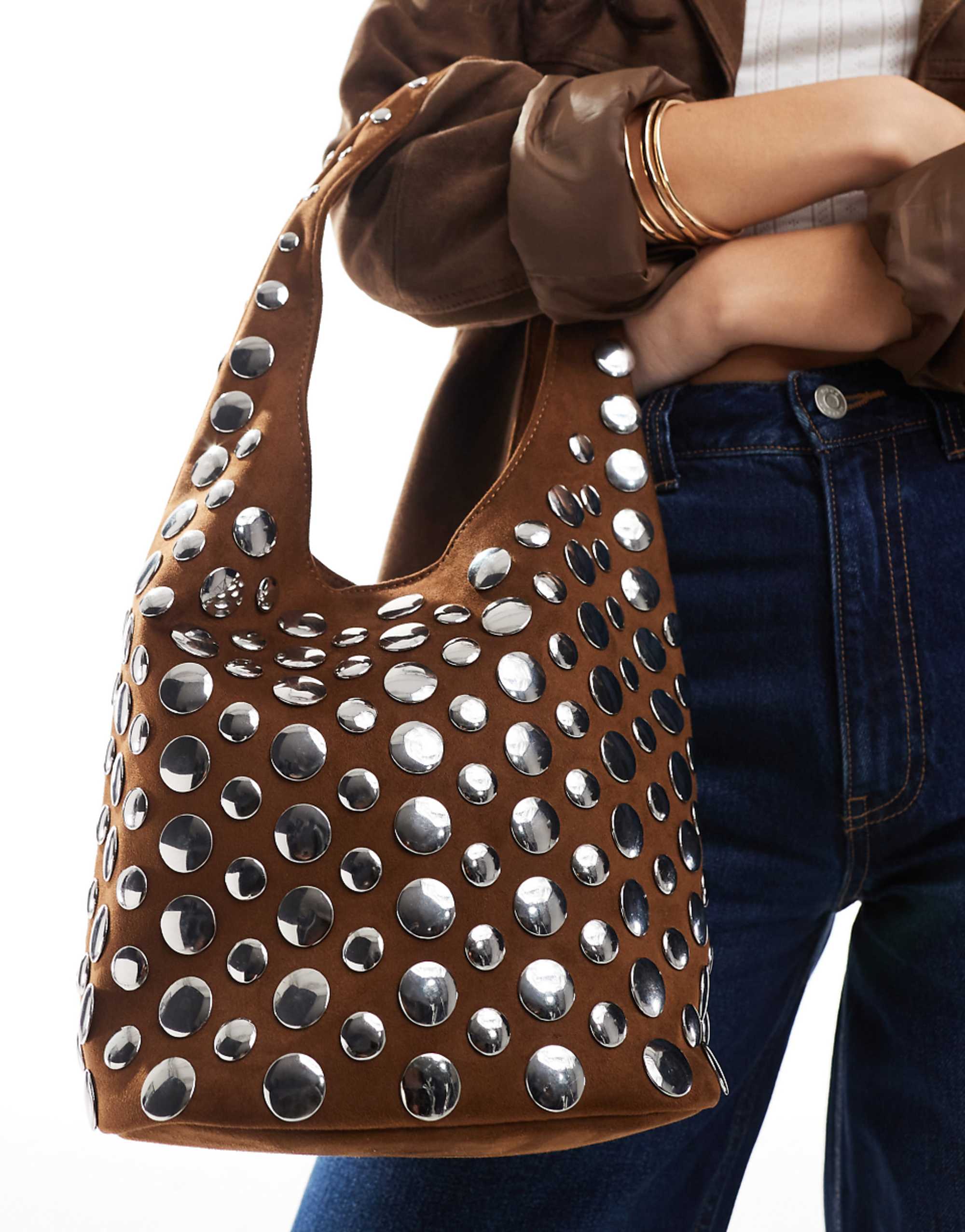 Stradivarius sprinkled brown shoulder bags