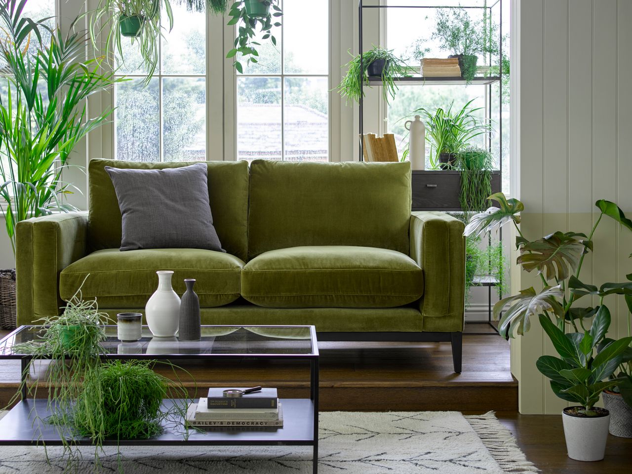 green sofa in living room