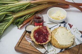 Rhubarb and stem ginger scones