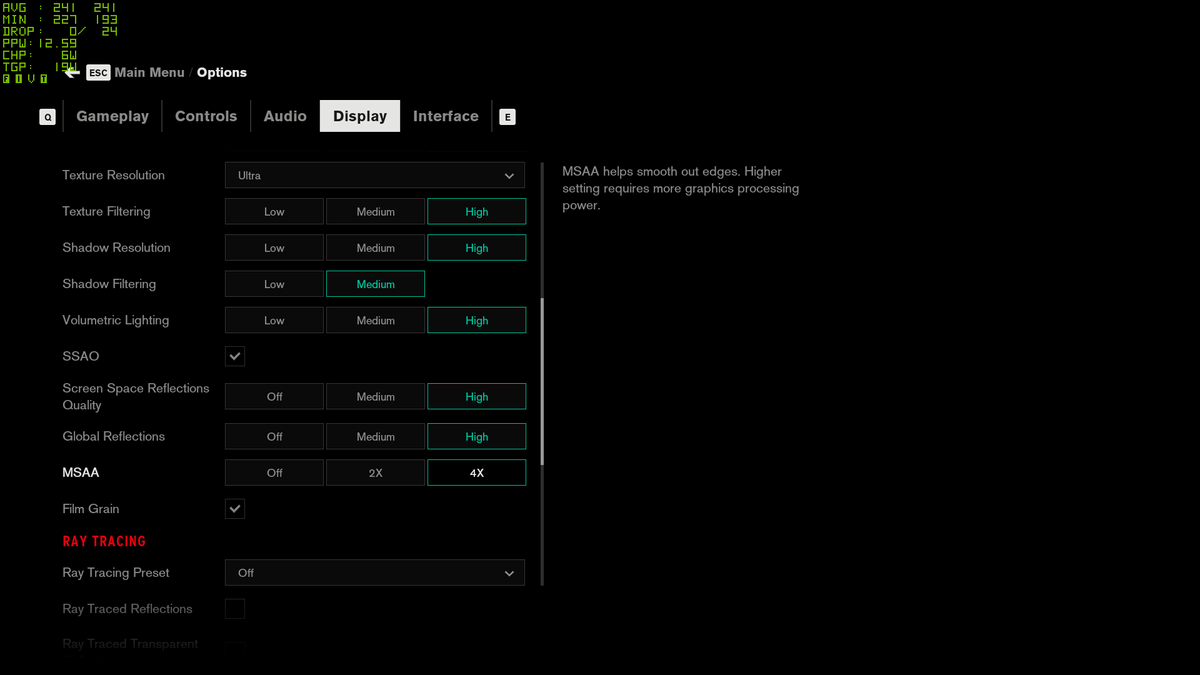 Control graphics settings