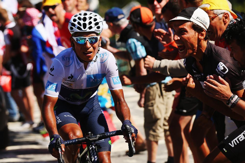 Nairo Quintana climbs Alp d'Huez during stage 20