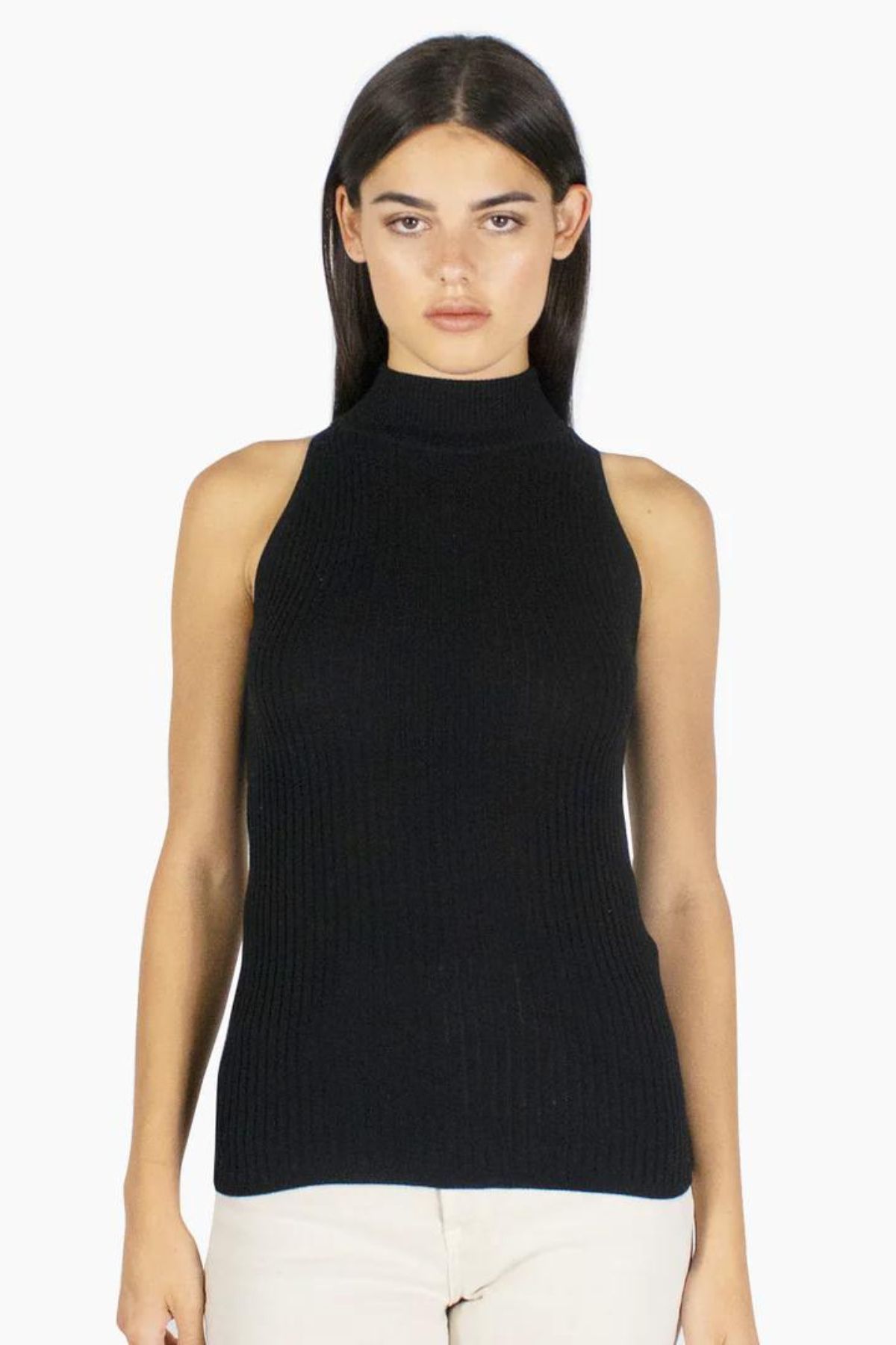 mock neck tank top in black
