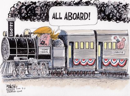 Political Cartoon U.S. Trump Train 2016