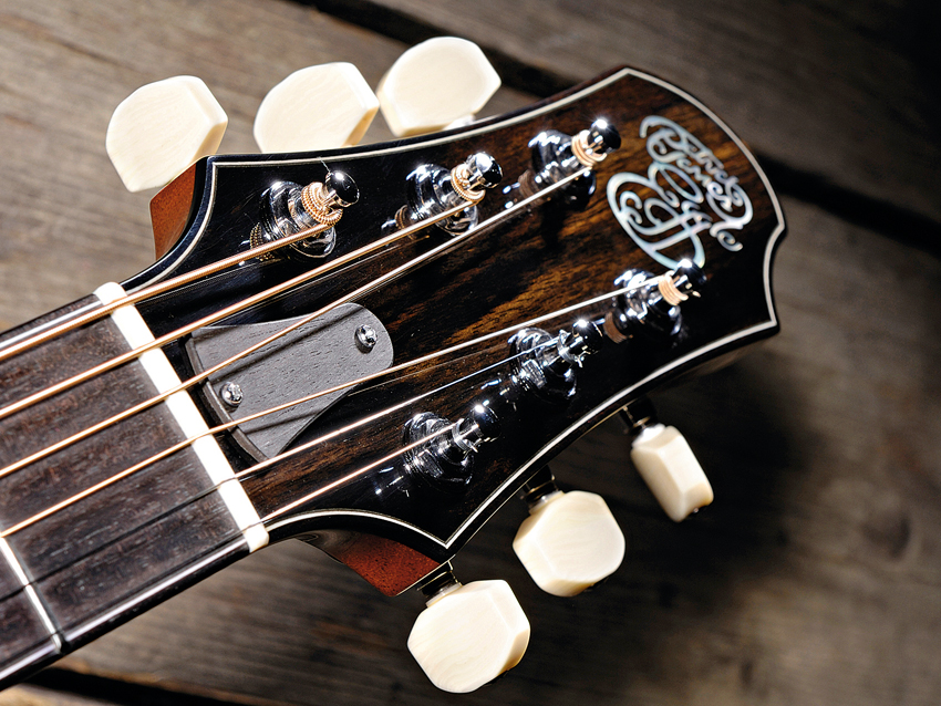 Ivoroid buttons finish off the Skyland's chrome Gotoh tuners