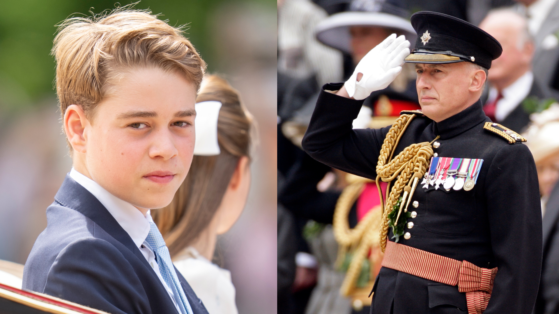A split image of Prince George and Jamie Lowther-Pinkerton 