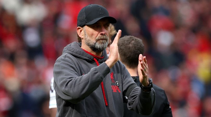 Liverpool manager Jurgen Klopp applauds the fans after the Reds&#039; defeat at home to Crystal Palace in April 2024.