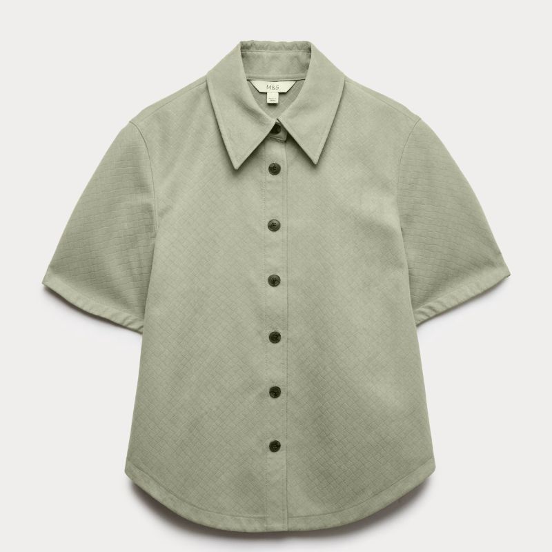 M&S Faux Suede Basket Weave Collared Shirt