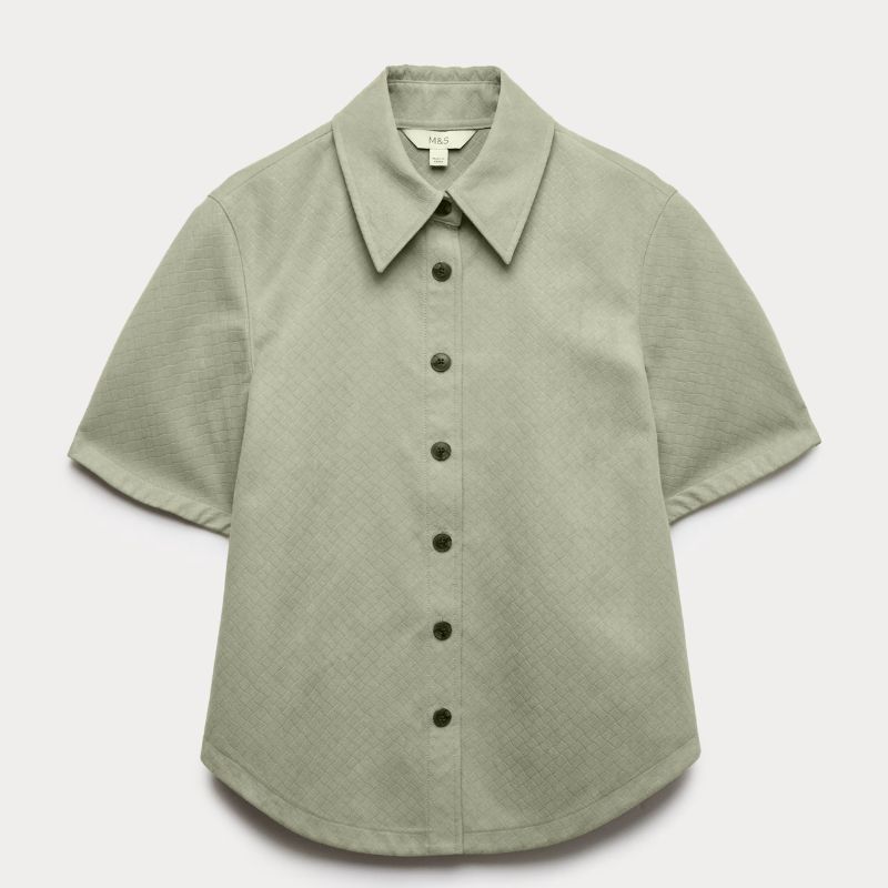 M&amp;amp;S, Faux Suede Basket Weave Collared Shirt