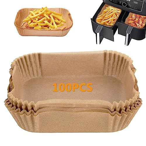 Generic 100pcs Air Fryer Liners for Ninja Dual, Air Fryer Af300uk Af400uk Accessories, Disposable Parchment Paper Liner, Compatible With Ninja, Salter, Tower and Other Dual Zone Air Fryer