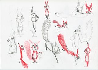 Illustrating children's books: Rough concept sketches of Cyril the squirrel