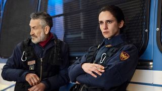 Marco Giallini as 'Mazinga' Ivano Valenti and Valentina Bellè as Marta Sarri in "Public Disorder" on Netflix