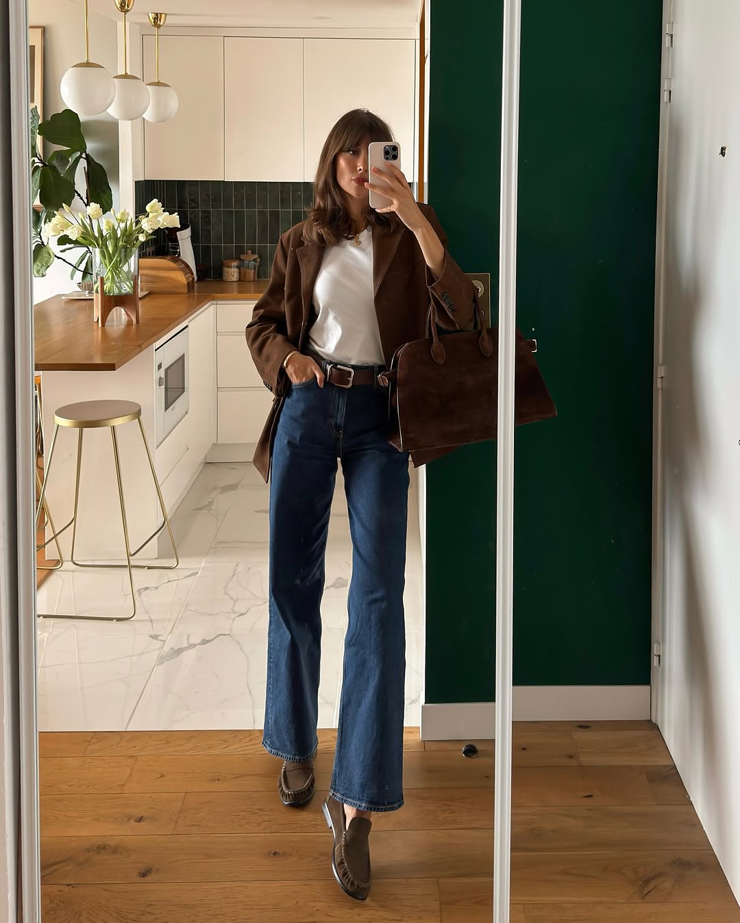 woman wearing brown loafer trend