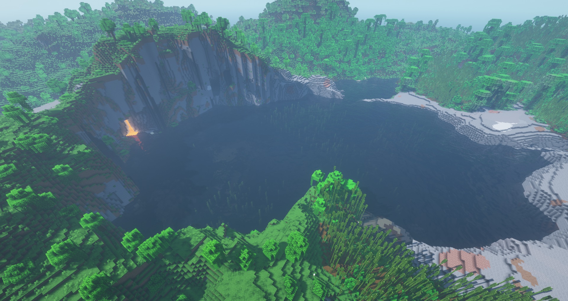 Minecraft - A secluded cove with very large cliff walls surrounded by jungle.