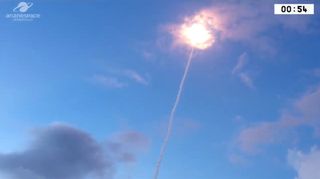 The Ariane 5 rocket soars into the sky 54 seconds after lifting off from the Guiana Space Center in French Guiana, on Nov. 26.