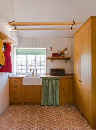 Country kitchen with yellow cabinets