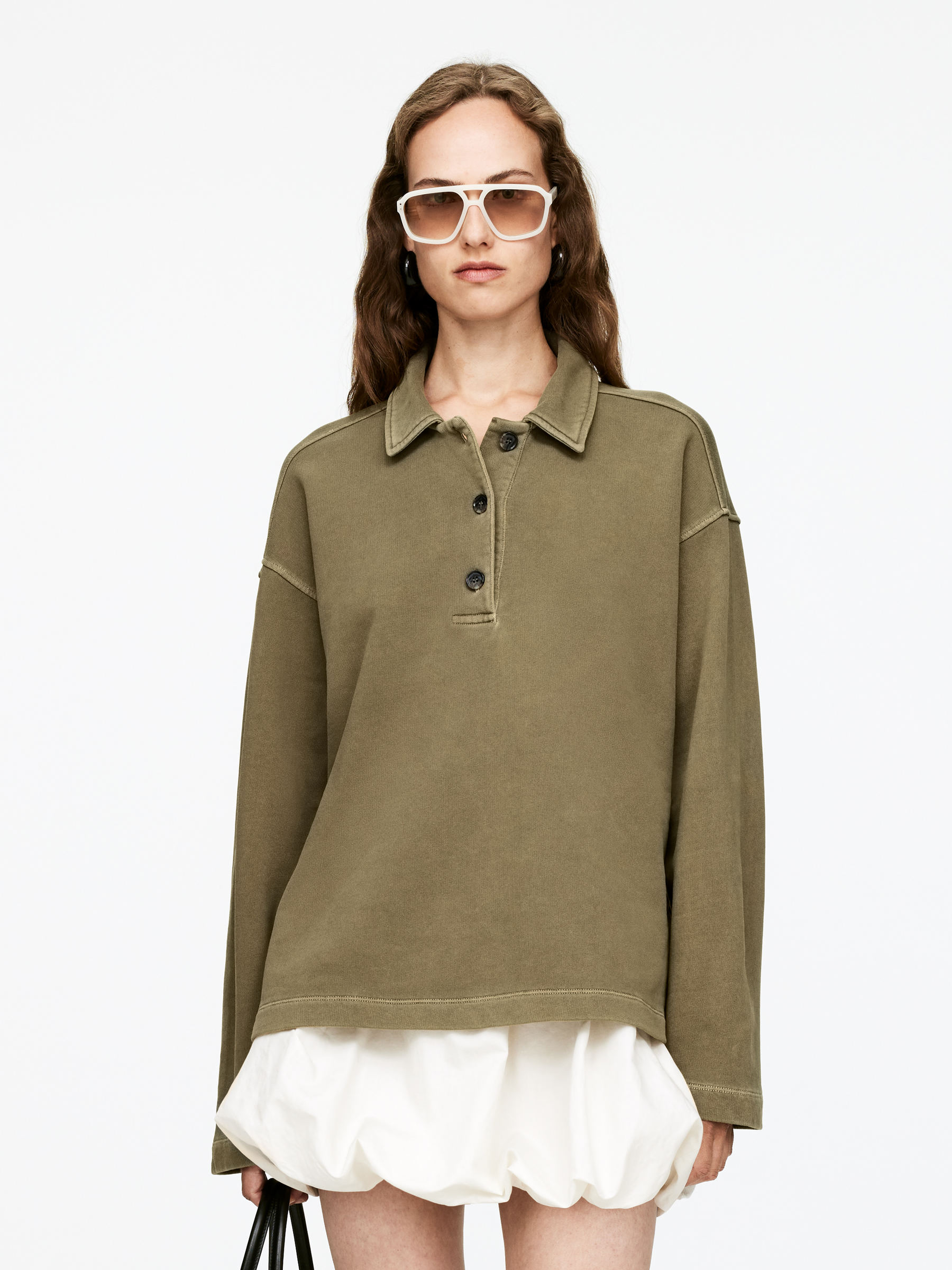 Polo Sweatshirt &amp;ndash; Khaki Green &amp;ndash; Women &amp;ndash; Arket Gb