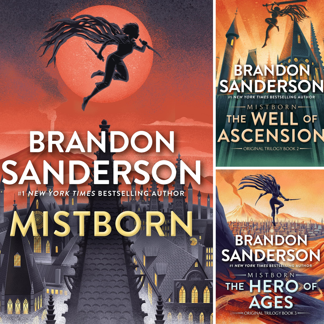 a collage of the mistborn book series covers from the first era
