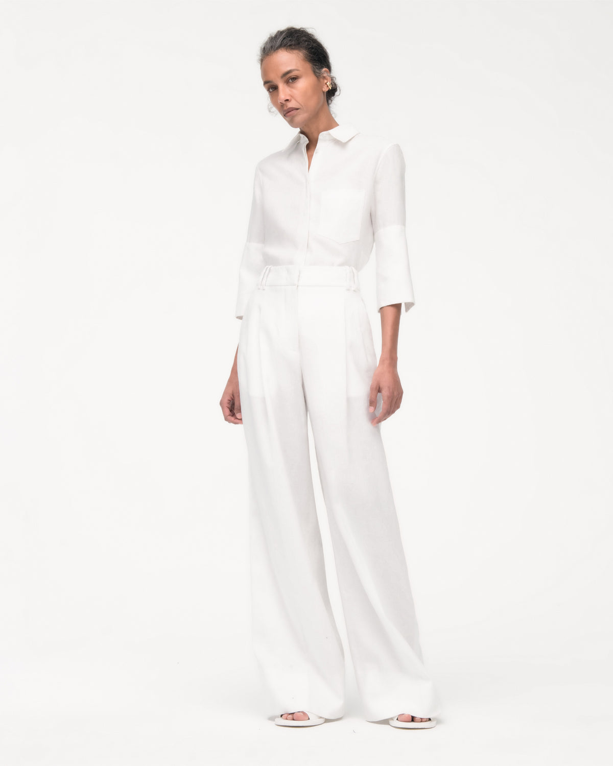 Linen Pleated Trouser | White