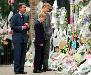 Princes Charles, William, and Harry at Diana memorial